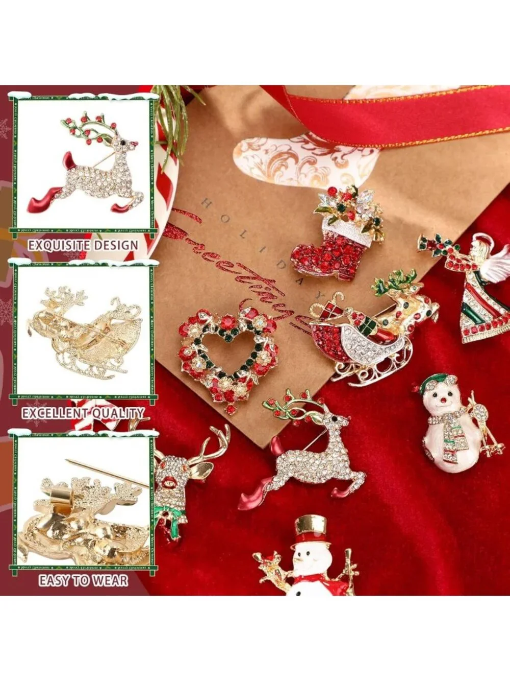 Festive 12-Piece Christmas Brooch Set for Women - Holiday Pins & Accessories